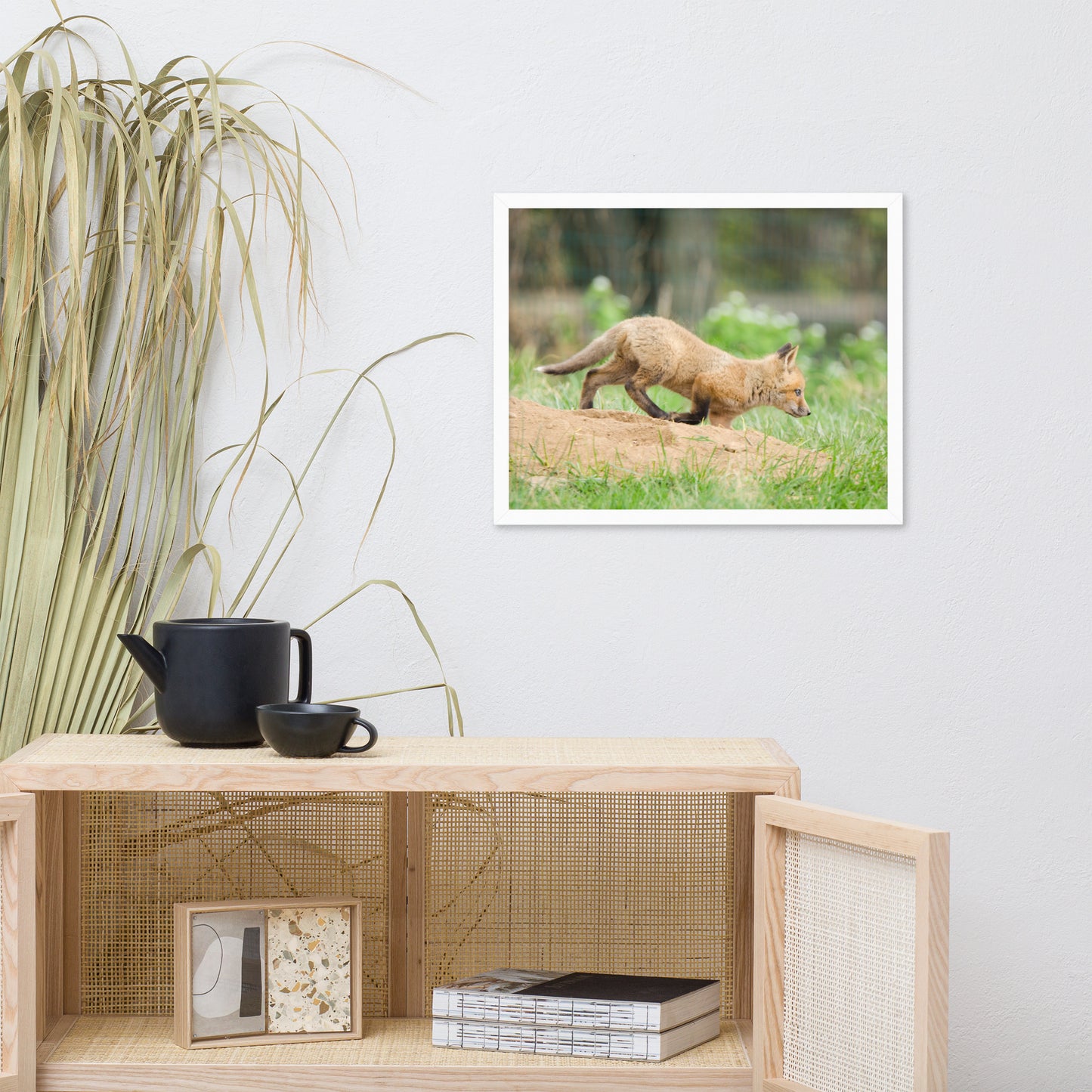 Woodland Animal Nursery Prints: Baby Fox Pup In Meadow - Animal / Wildlife / Nature Artwork - Wall Decor - Framed Wall Art Print