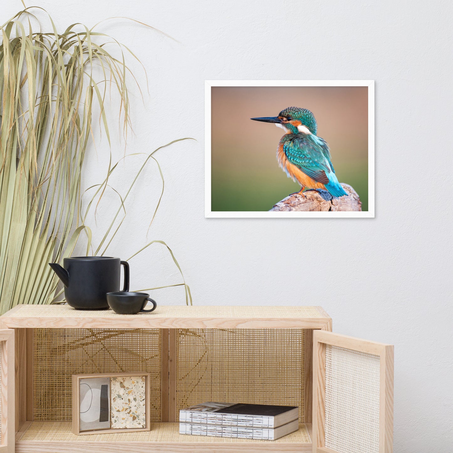 Common Kingfisher Bird on Perch Animal Wildlife Photograph Framed Wall Art Prints