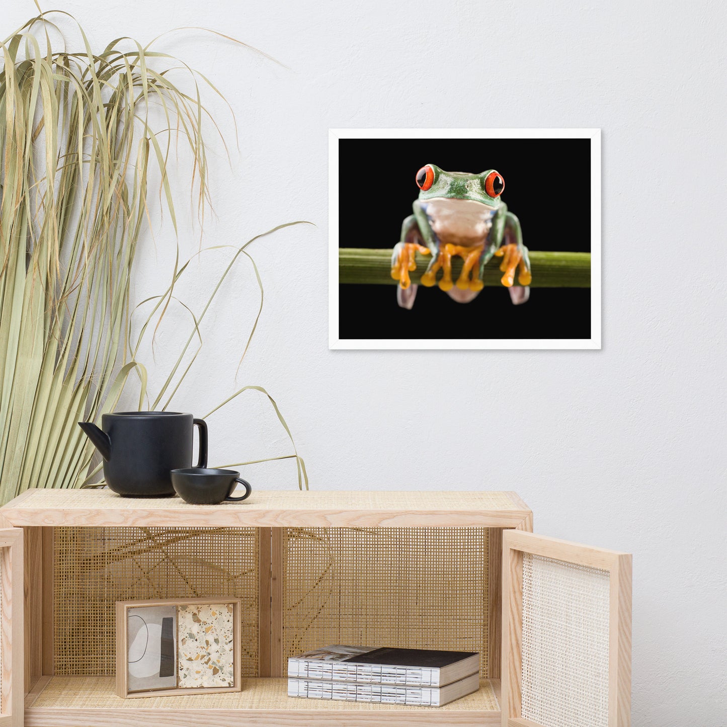 Red Eyed Tree Frog Sitting on Branch Animal Wildlife Nature Photo Framed Wall Art Print