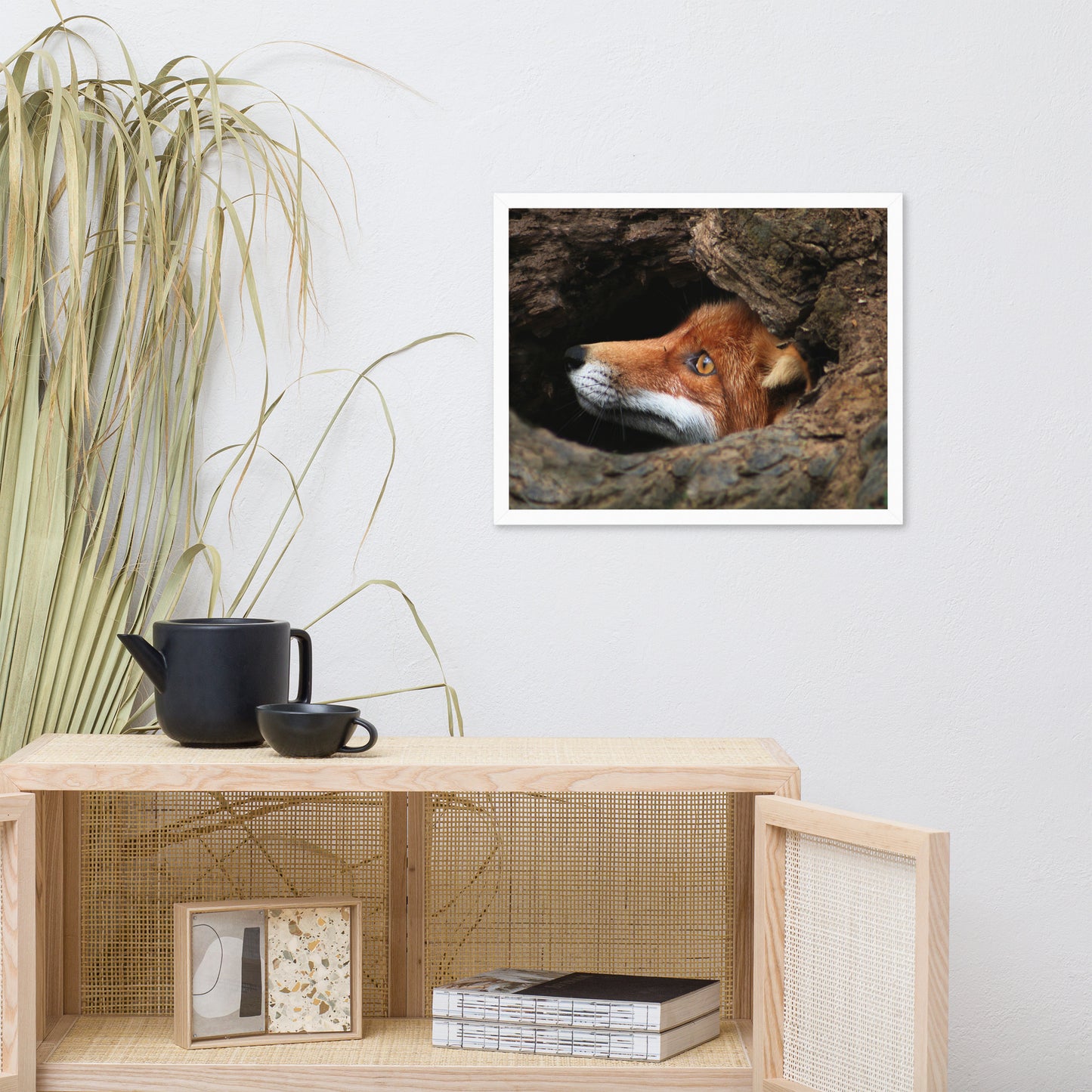 Red Fox Face in Stump Of Tree Animal Wildlife Nature Photograph Framed Wall Art Prints