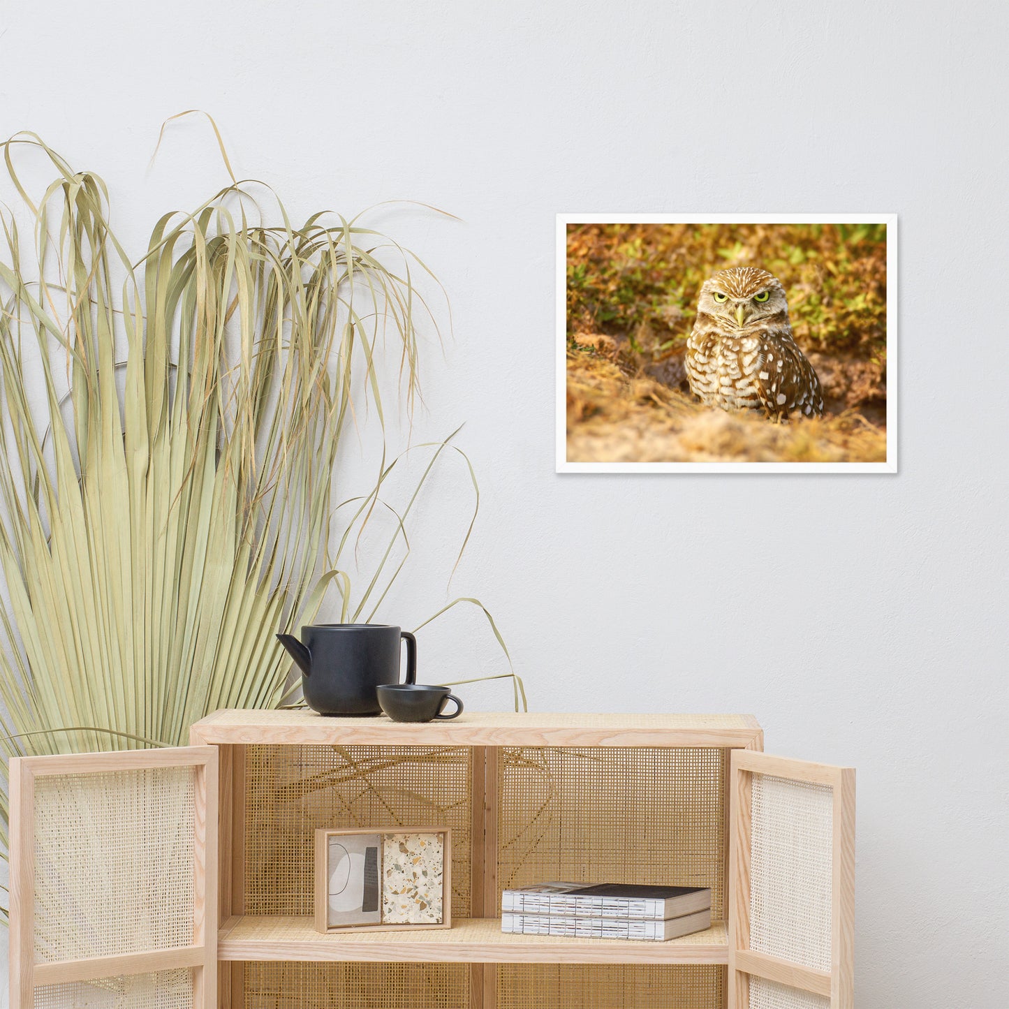 Burrowing Owl in Golden Light Wildlife Nature Photo Framed Wall Art Prints
