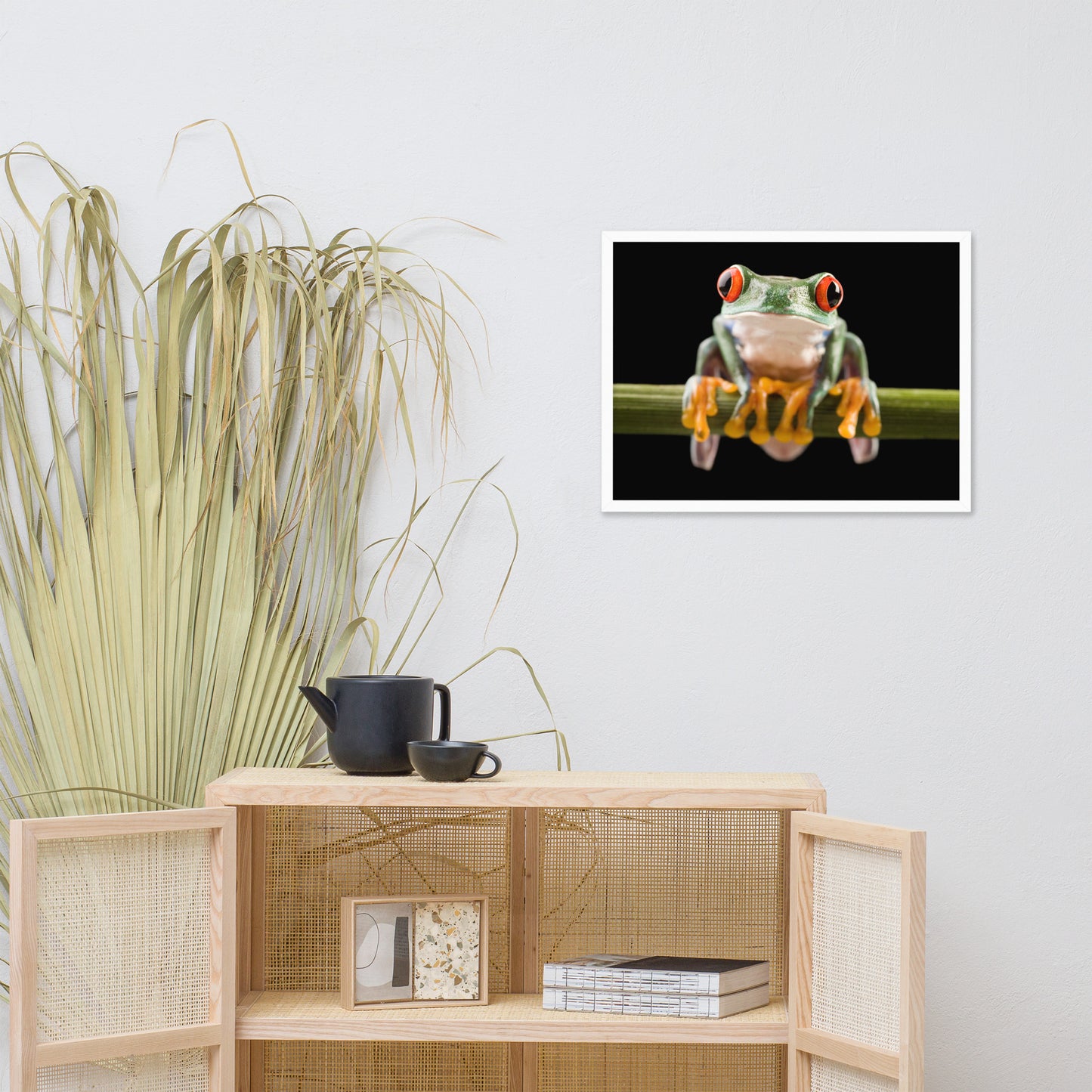 Red Eyed Tree Frog Sitting on Branch Animal Wildlife Nature Photo Framed Wall Art Print