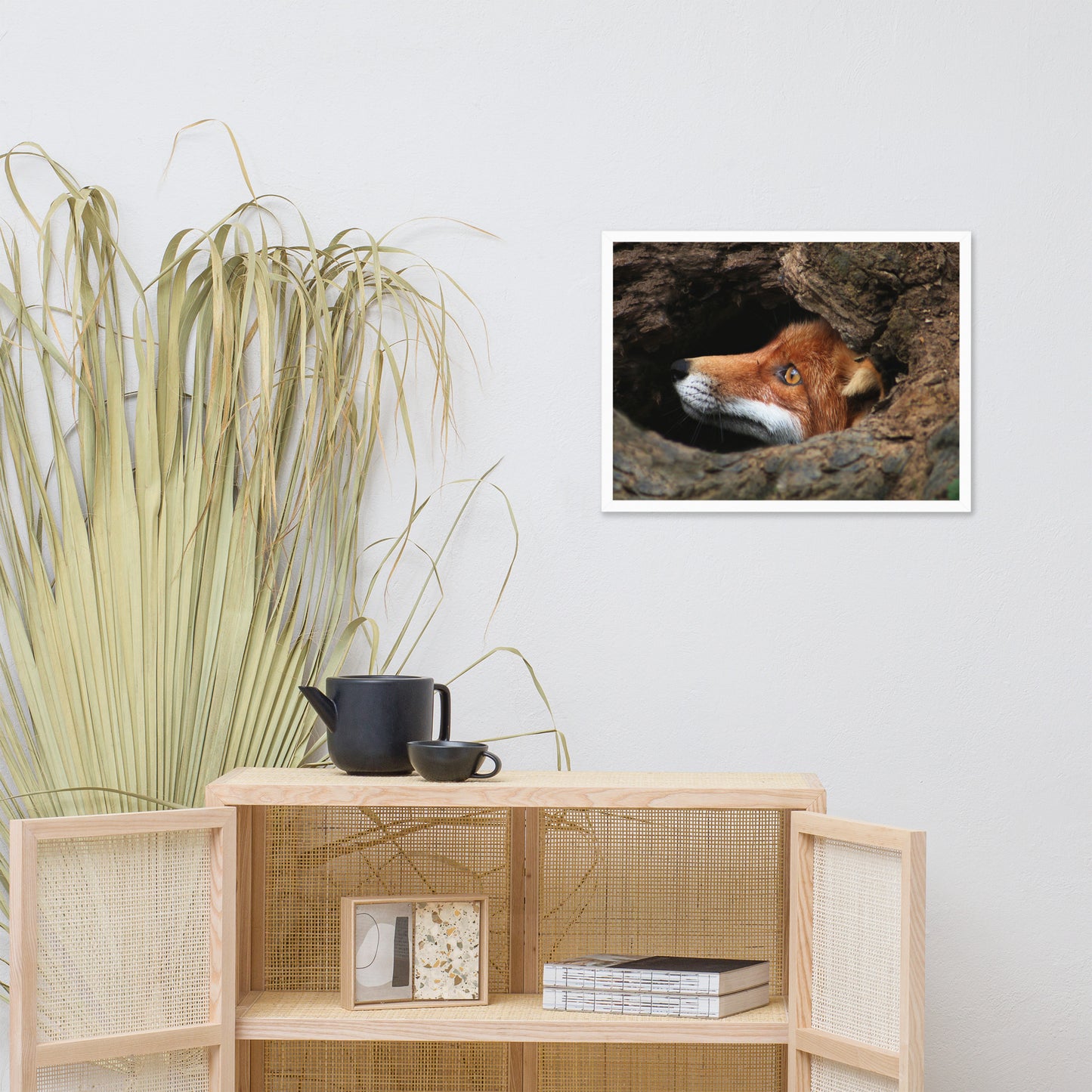 Red Fox Face in Stump Of Tree Animal Wildlife Nature Photograph Framed Wall Art Prints