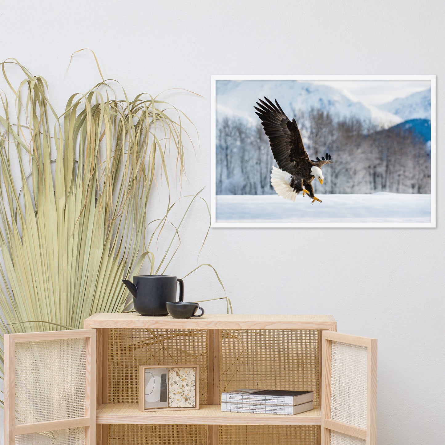 hallway wall accessories, Adult Bald Eagle and Alaskan Winter Animal Wildlife Photograph Framed Wall Art Print
