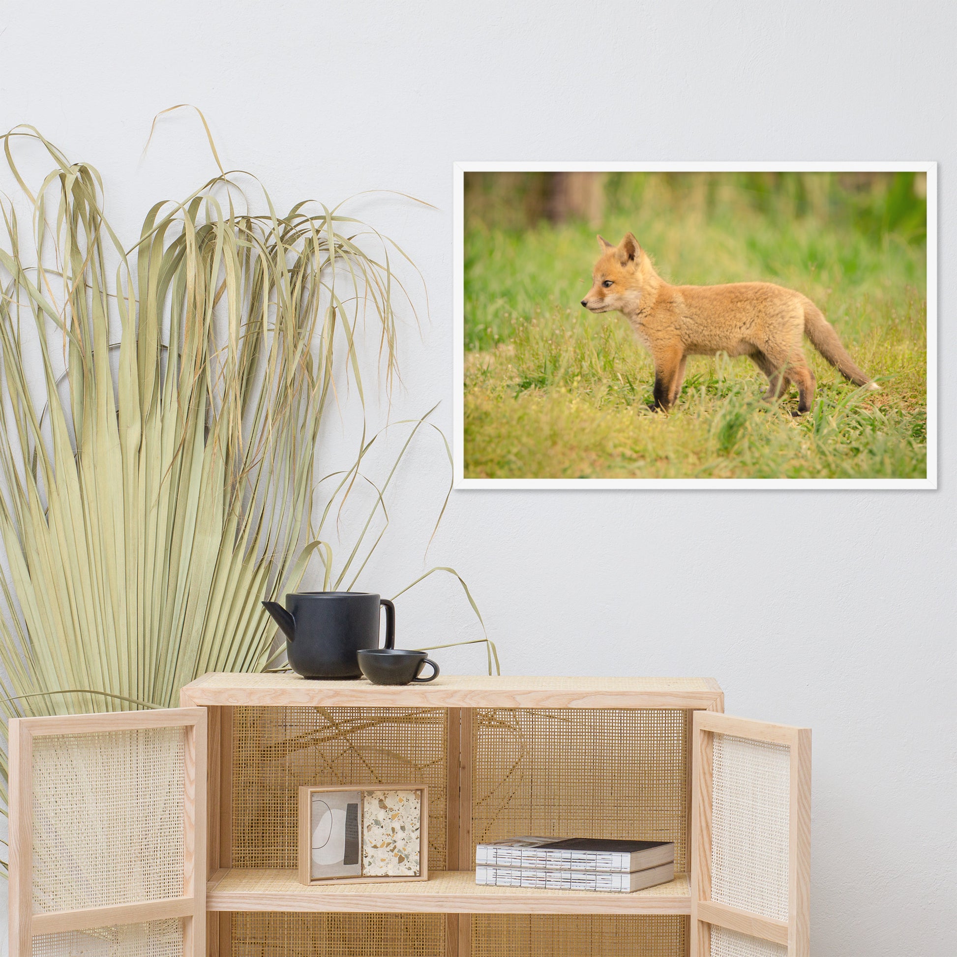 Nursery Wall Art Prints: Baby Fox Pup In Meadow/ Animal / Wildlife / Nature Photographic Artwork - Framed Artwork - Wall Decor