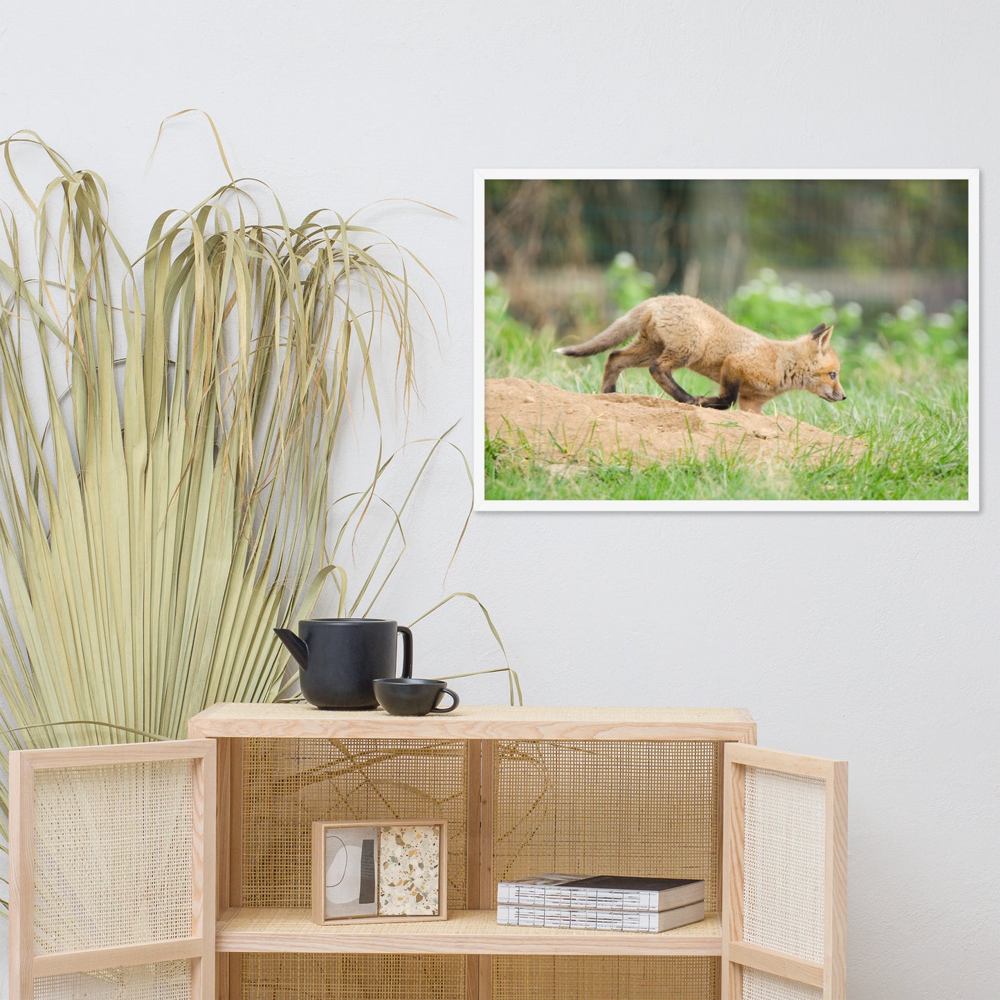 Woodland Animal Prints For Nursery: Baby Fox Pup In Meadow - Animal / Wildlife / Nature Artwork - Wall Decor - Framed Wall Art Print