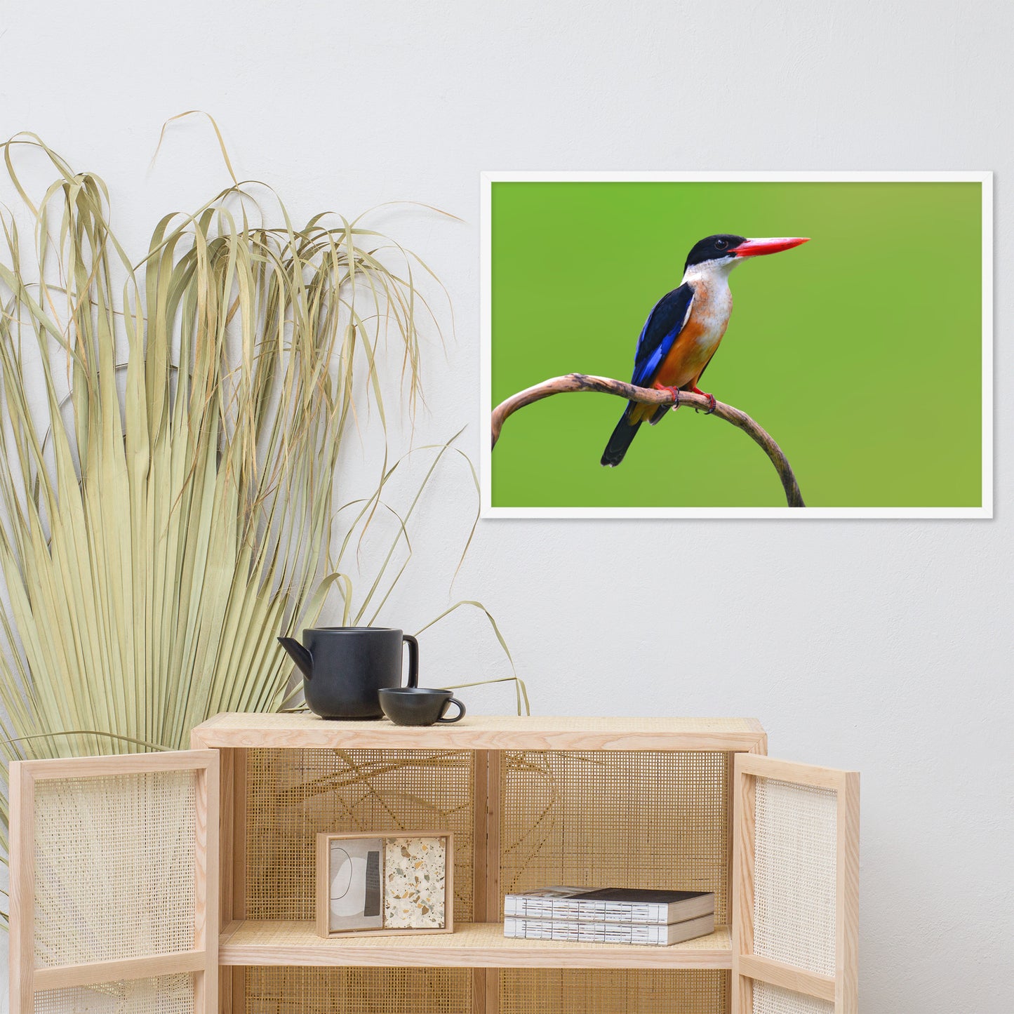 Black Capped Kingfisher Bird on Perch Animal Wildlife Photograph Framed Wall Art Prints