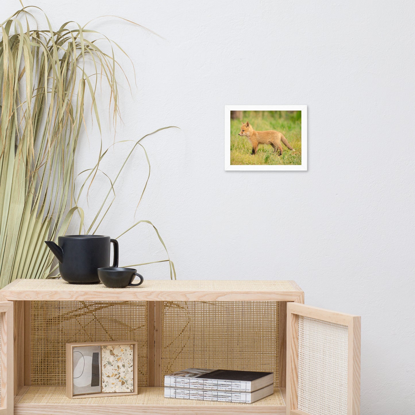 Nursery Room Artwork: Baby Fox Pup In Meadow/ Animal / Wildlife / Nature Photographic Artwork - Framed Artwork - Wall Decor