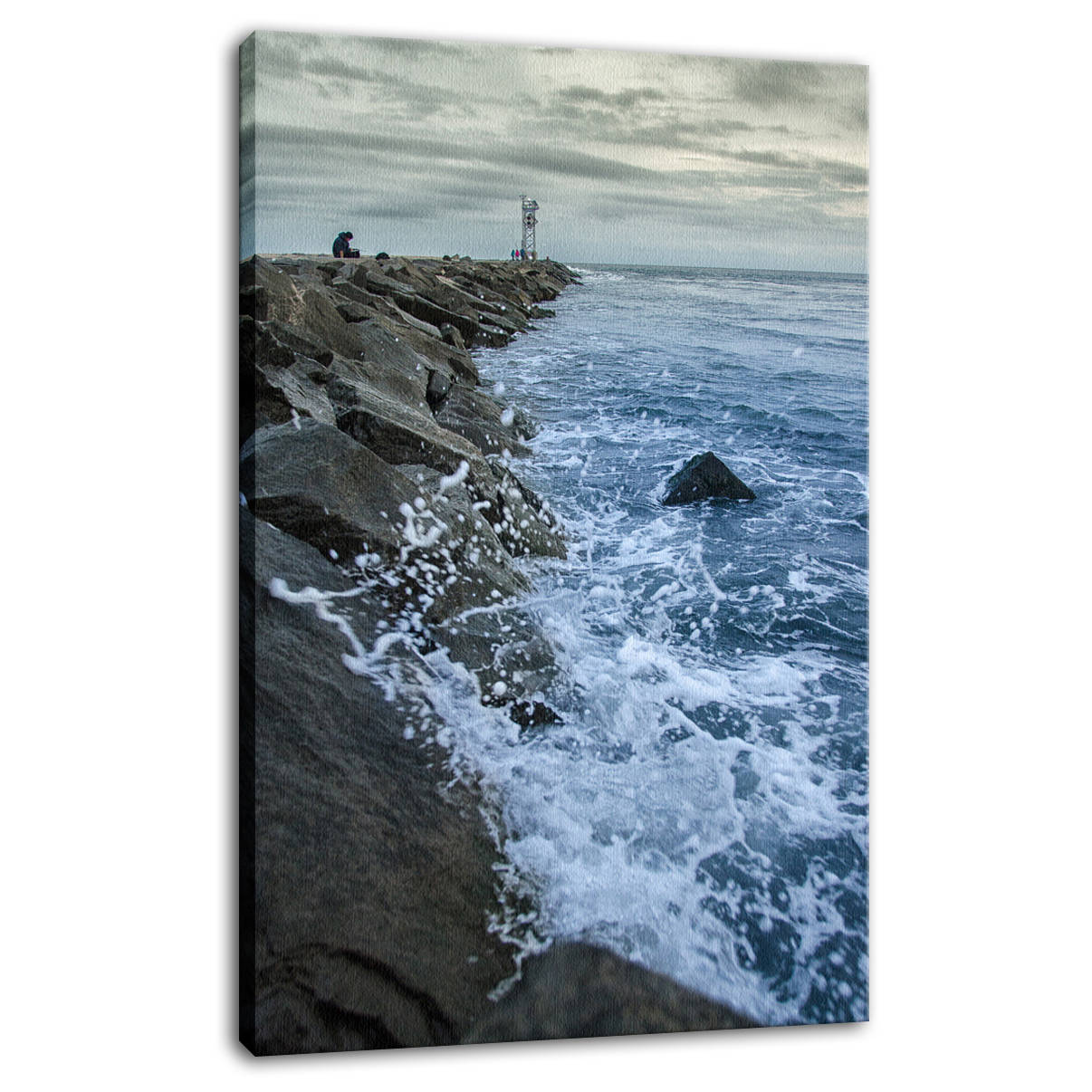 Splashing on the Jetty Coastal Landscape Photo Fine Art Canvas Wall Art Prints  - PIPAFINEART