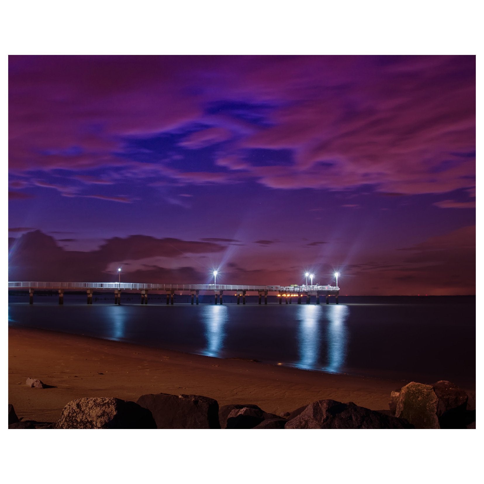 The Pier at Woodland Beach Night Photo Fine Art Canvas Wall Art Prints  - PIPAFINEART