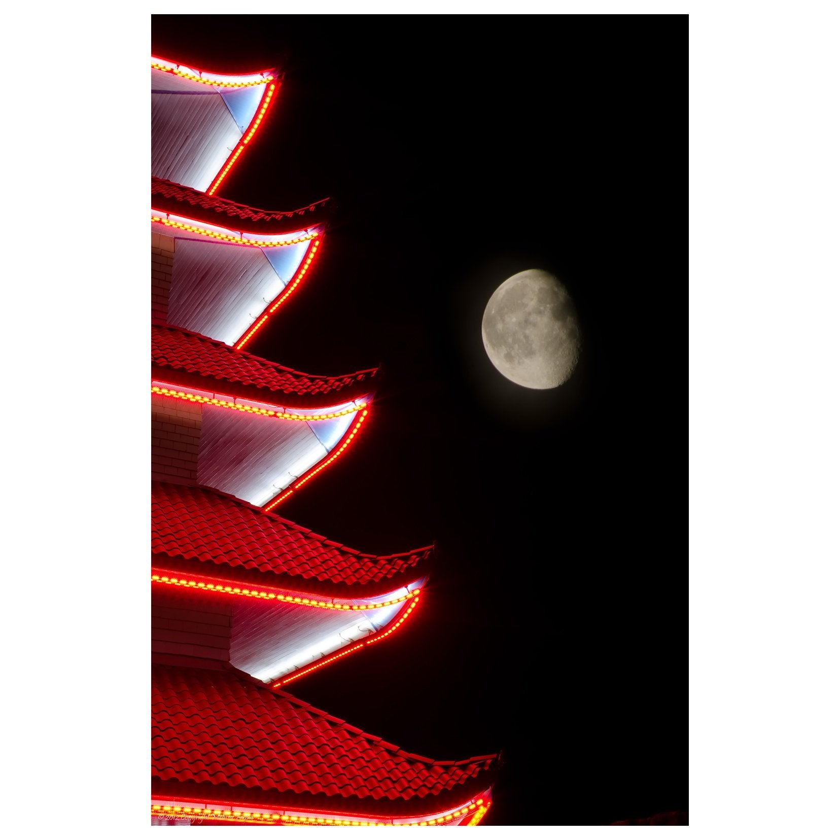 Moon Over Pagoda Night Photo Fine Art Canvas Wall Art Prints  - PIPAFINEART