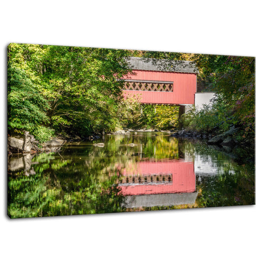 The Reflection of Wooddale Covered Bridge Fine Art Canvas Wall Art Prints  - PIPAFINEART