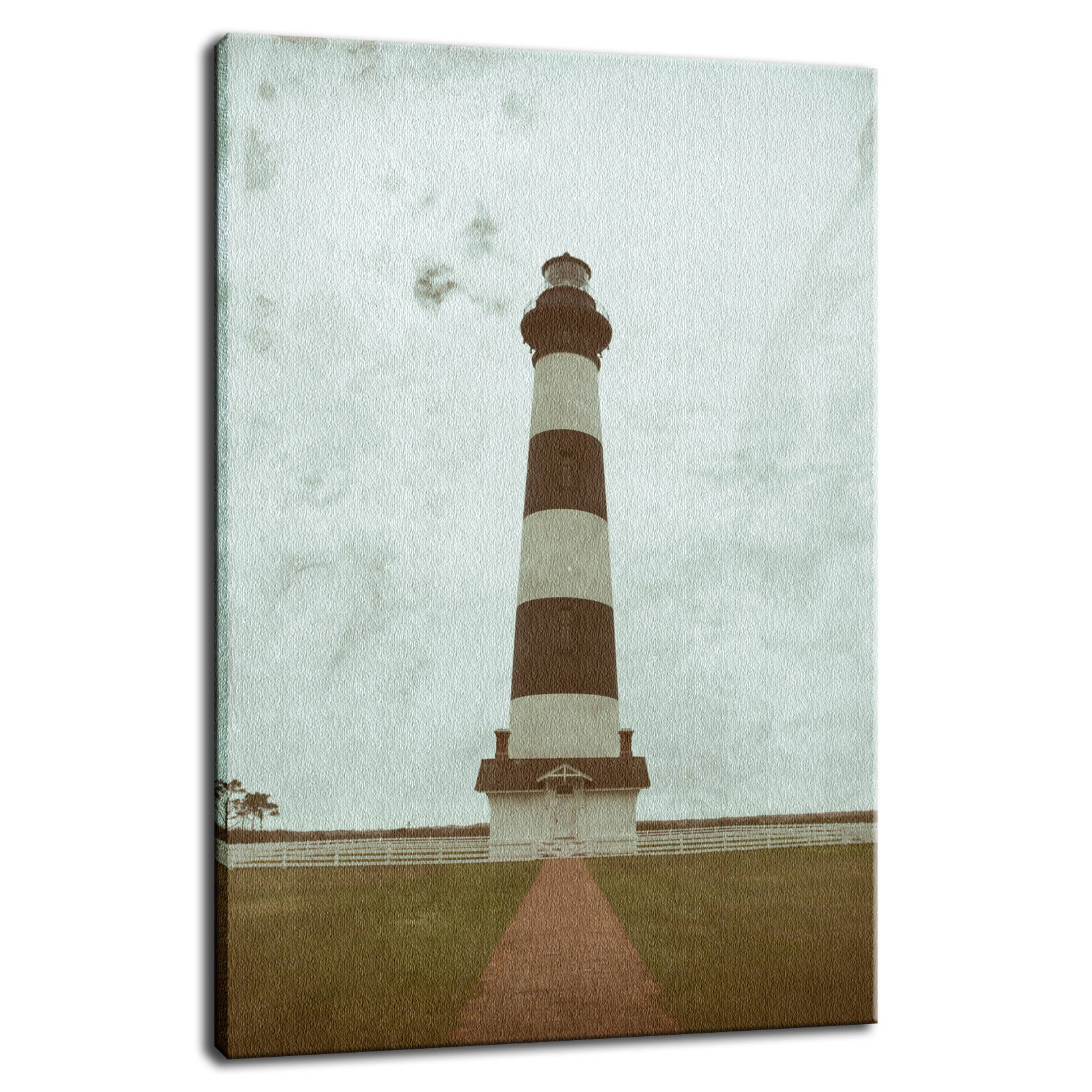 Large Nautical Wall Art: Aged Bodie Lighthouse Glass Plate Effect Coastal Landscape Photo Fine Art Canvas Wall Art Prints  - PIPAFINEART