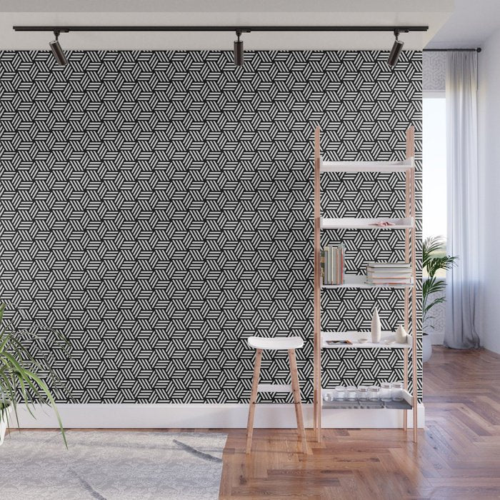 Isometric Weaved Cubes in Black and White - Adhesive Wallpaper - Removable Wallpaper - Wall Sticker - Full Size Wall Mural  - PIPAFINEART