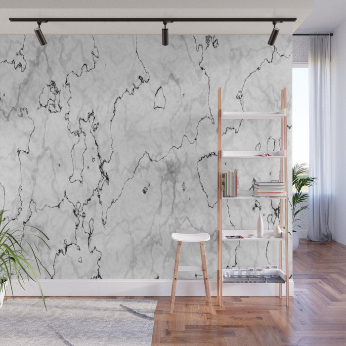 Marble Stone White, Black and Gray Texture - Adhesive Wallpaper - Removable Wallpaper - Wall Sticker - Full Size Wall Mural  - PIPAFINEART