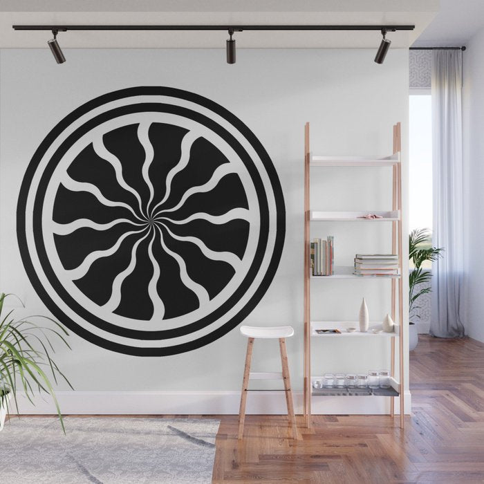 Single Pinwheel Medallion with Wavy Lines - Peel and Stick Removable Wallpaper Full Size Wall Mural  - PIPAFINEART