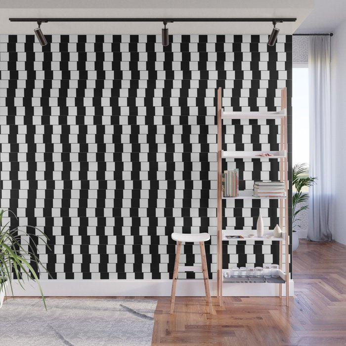 Offset Black and White Lines - Adhesive Wallpaper - Removable Wallpaper - Wall Sticker - Full Size Wall Mural  - PIPAFINEART
