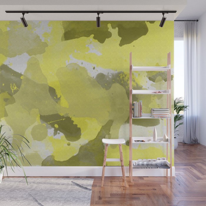 Yellow Splatters Watercolor - Adhesive Wallpaper - Removable Wallpaper - Wall Sticker - Full Size Wall Mural  - PIPAFINEART