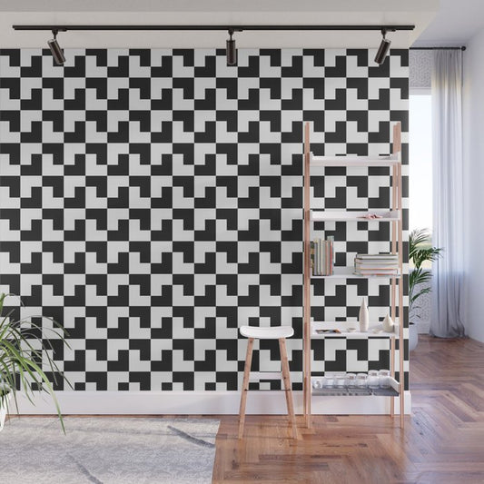 Black and White Tessellation - Adhesive Wallpaper - Removable Wallpaper - Wall Sticker - Full Size Wall Mural  - PIPAFINEART