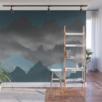 Blue Mountains and Mist - Adhesive Wallpaper - Removable Wallpaper - Wall Sticker - Full Size Wall Mural  - PIPAFINEART