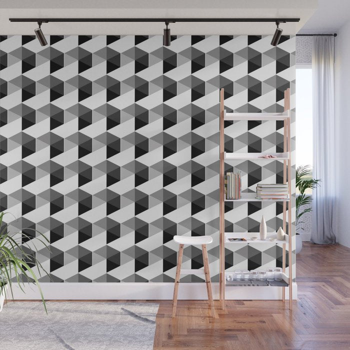 Gray Scale Hexagon Seamless Pattern - Adhesive Wallpaper - Removable Wallpaper - Wall Sticker - Full Size Wall Mural  - PIPAFINEART