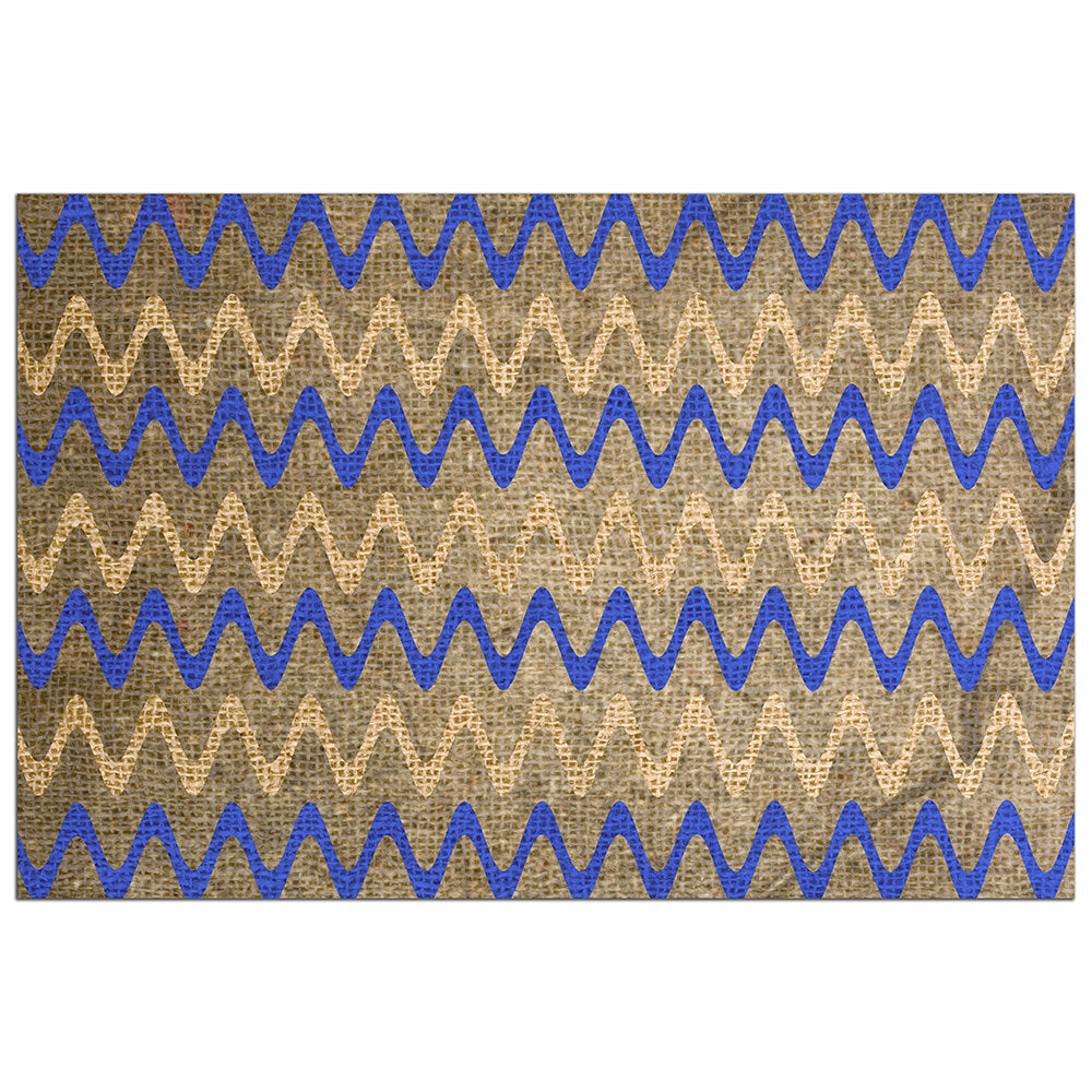 Blue and Tan Zigzag Stripes on Grungy Brown Burlap - Adhesive Wallpaper - Removable Wallpaper - Wall Sticker - Full Size Wall Mural  - PIPAFINEART