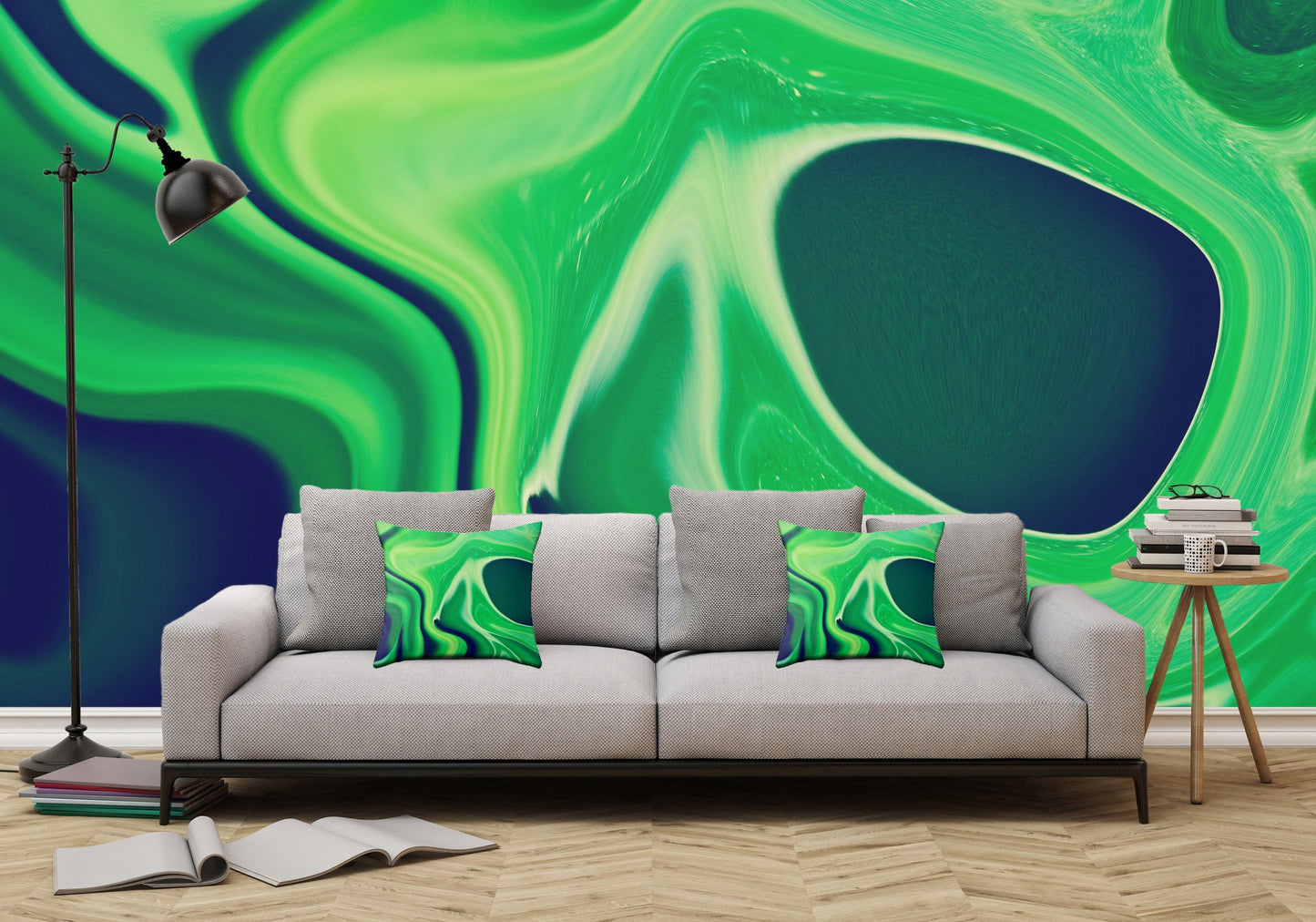 Harmonious Greens Abstract Digital Fluid Artwork - Adhesive Wallpaper - Removable Wallpaper - Wall Sticker - Full Size Wall Mural  - PIPAFINEART