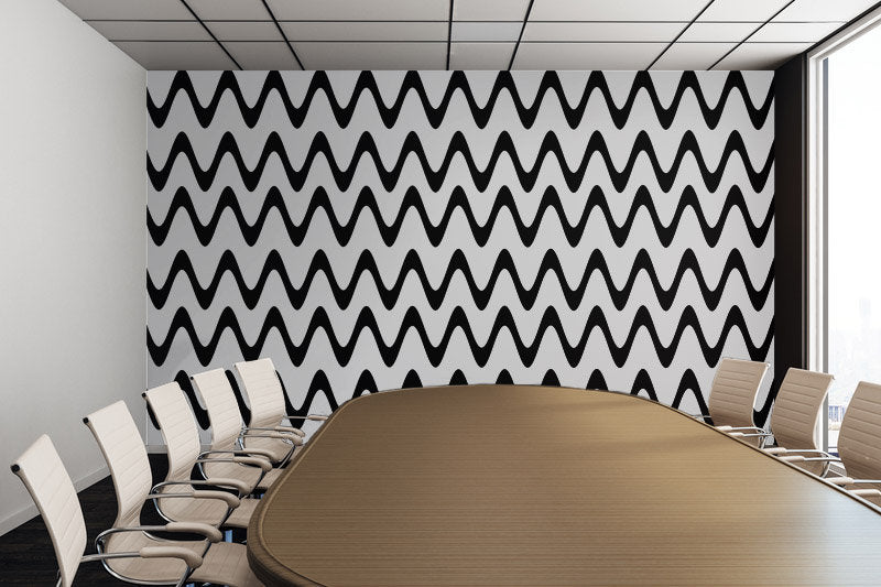 Zig Zag Horizontal Black and White Stripes - Adhesive Wallpaper - Removable Wallpaper - Wall Sticker - Full Size Wall Mural  - PIPAFINEART