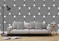 Hypnotic Black and White Circle Pattern - Adhesive Wallpaper - Removable Wallpaper - Wall Sticker - Full Size Wall Mural  - PIPAFINEART