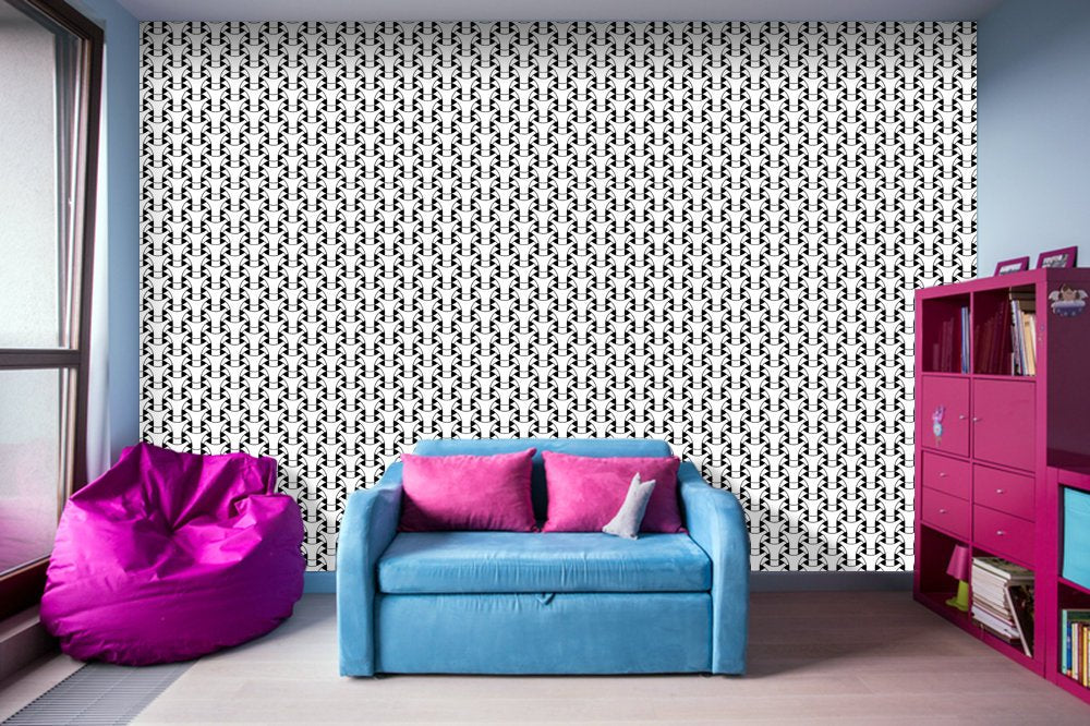 Black and White Basket Weave Circles Shapes 2 - Adhesive Wallpaper - Removable Wallpaper - Wall Sticker - Full Size Wall Mural  - PIPAFINEART