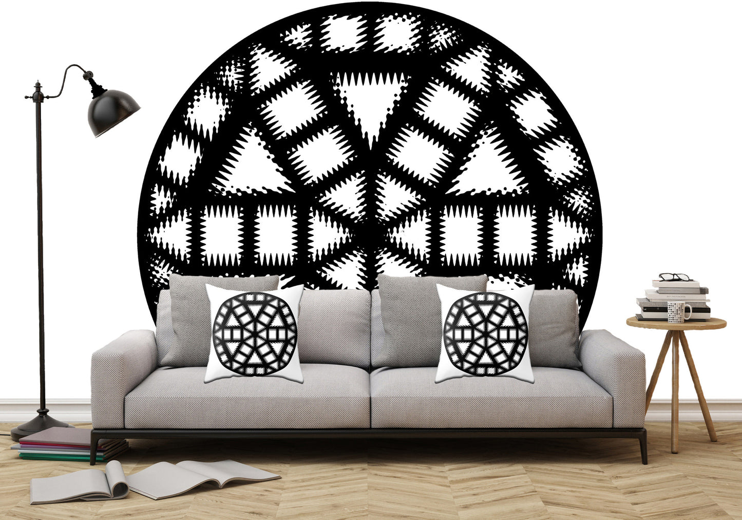 Single Black and White Pinwheel - Peel and Stick Removable Wallpaper Full Size Wall Mural  - PIPAFINEART