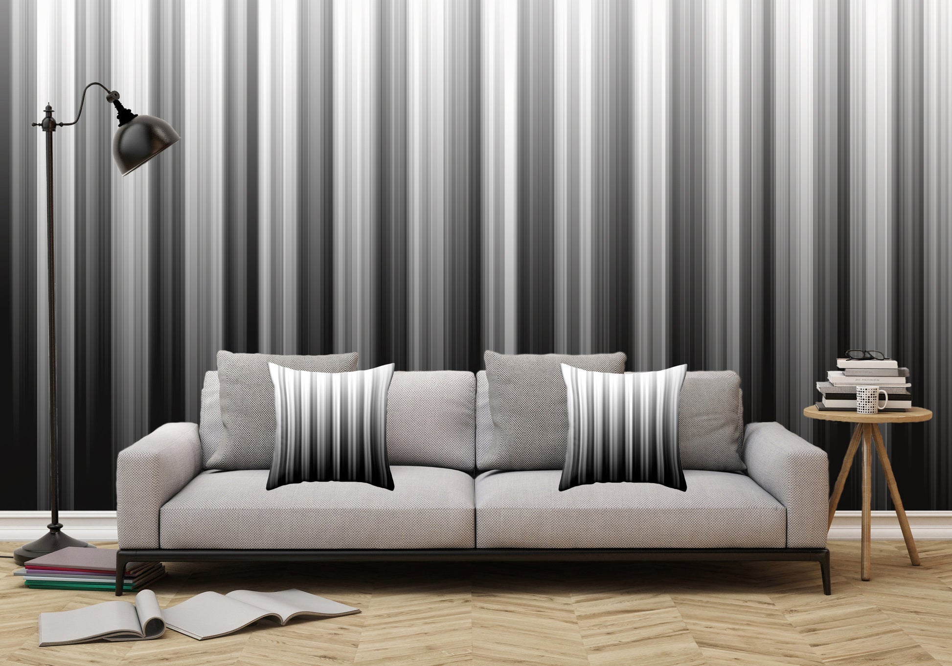 Black And White Soft Lines - Adhesive Wallpaper - Removable Wallpaper - Wall Sticker - Full Size Wall Mural  - PIPAFINEART