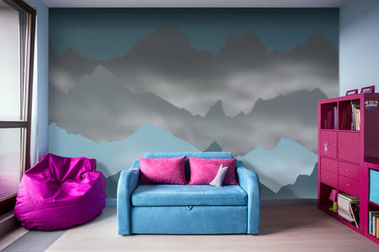 Blue Mountains and Mist - Adhesive Wallpaper - Removable Wallpaper - Wall Sticker - Full Size Wall Mural  - PIPAFINEART