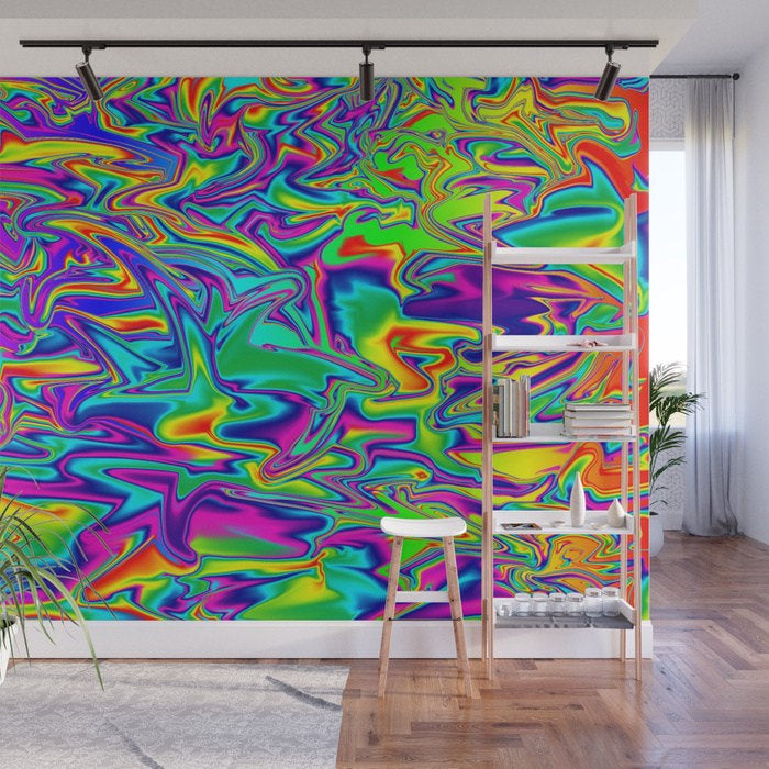 Fluid Art - Color Chaos Multi-Colored - Adhesive Wallpaper - Removable Wallpaper - Wall Sticker - Full Size Wall Mural  - PIPAFINEART