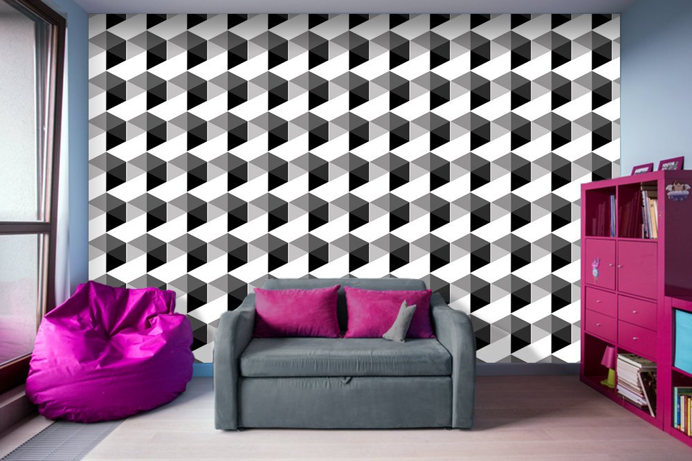 Gray Scale Hexagon Seamless Pattern - Adhesive Wallpaper - Removable Wallpaper - Wall Sticker - Full Size Wall Mural  - PIPAFINEART