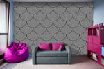 Hypnotic Black and White Circle Scales Pattern - Adhesive Wallpaper - Removable Wallpaper - Wall Sticker - Full Size Wall Mural  - PIPAFINEART