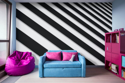 Perspective Solid Lines Black and White - Peel and Stick Removable Wallpaper Full Size Wall Mural  - PIPAFINEART