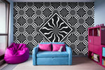 Wavy Black and White Diamond Pinwheels and Stripes 2 - Peel and Stick Removable Wallpaper Full Size Wall Mural  - PIPAFINEART