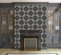 Wavy Black and White Pinwheel and Stripes Illustration - Peel and Stick Removable Wallpaper Full Size Wall Mural  - PIPAFINEART