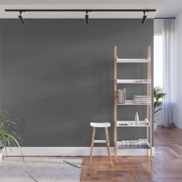 White and Gray Basket Weave Lines on Black - Adhesive Wallpaper - Removable Wallpaper - Wall Sticker - Full Size Wall Mural  - PIPAFINEART