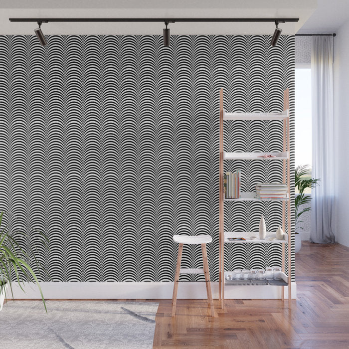 Black and White Scallop Illustration - Adhesive Wallpaper - Removable Wallpaper - Wall Sticker - Full Size Wall Mural  - PIPAFINEART