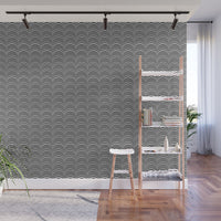 Black and White Scallop Illustration - Adhesive Wallpaper - Removable Wallpaper - Wall Sticker - Full Size Wall Mural  - PIPAFINEART