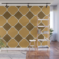 Brown and Beige Ornamental Pattern with White Border - Adhesive Wallpaper - Removable Wallpaper - Wall Sticker - Full Size Wall Mural  - PIPAFINEART