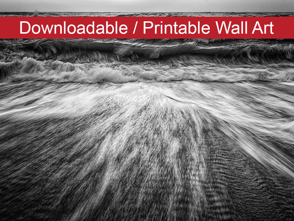 Washing Out to Sea in Black and White Coastal Nature Photo DIY Wall Decor Instant Download Print - Printable  - PIPAFINEART