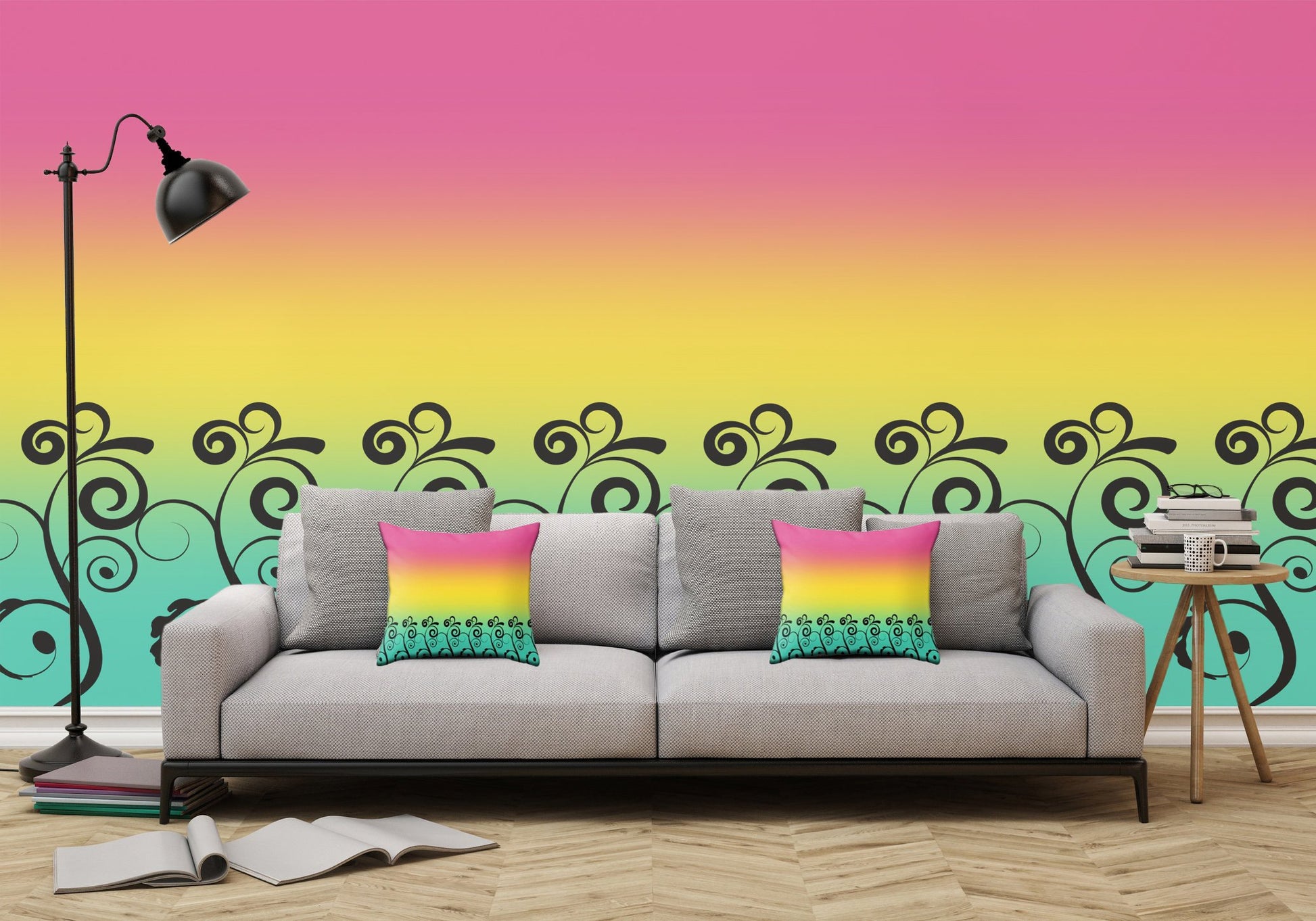 Misty Rainbow Swirl Wall Mural - Adhesive Wallpaper - Removable Wallpaper - Wall Sticker - Full Size Wall Mural  - PIPAFINEART