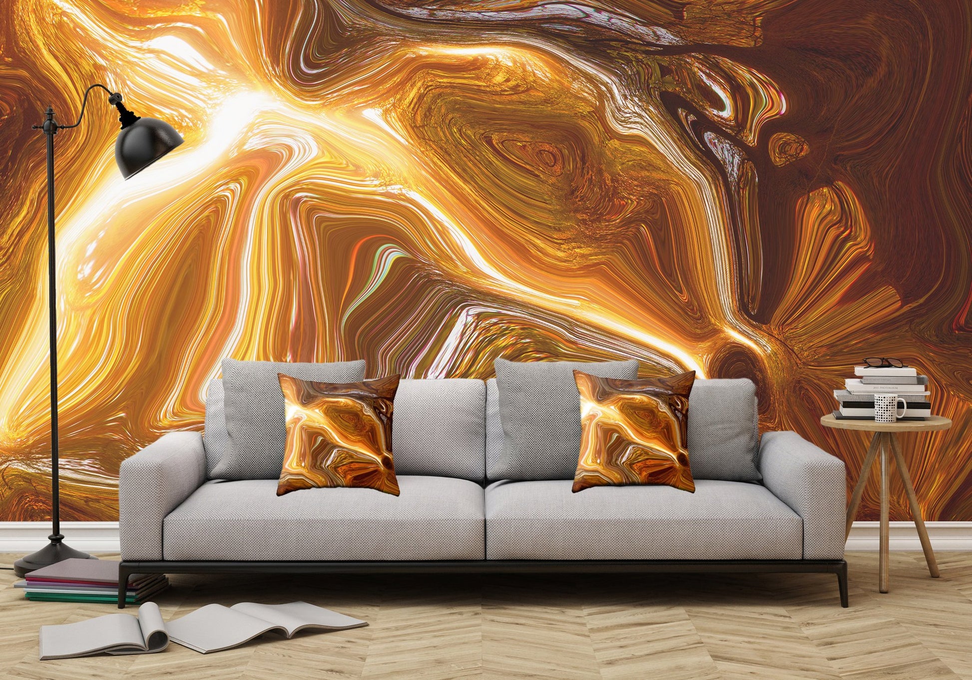 Earth Tones Digital Fluid Artwork - Adhesive Wallpaper - Removable Wallpaper - Wall Sticker - Full Size Wall Mural  - PIPAFINEART