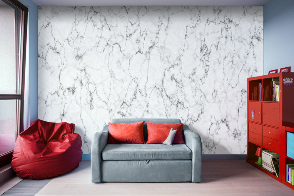 Digital Marble White and Gray - Stone Texture- Adhesive Wallpaper - Removable Wallpaper - Wall Sticker - Full Size Wall Mural  - PIPAFINEART