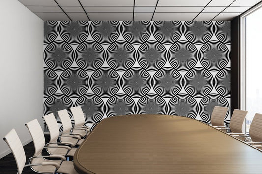 Hypnotic Black and White Circle Pattern - Adhesive Wallpaper - Removable Wallpaper - Wall Sticker - Full Size Wall Mural  - PIPAFINEART