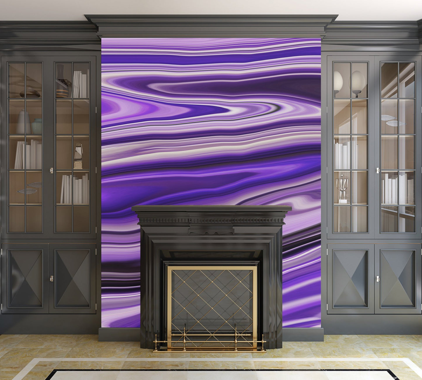 Purple Waves Abstract Art Digital Fluid Artwork - Peel and Stick Removable Wallpaper Full Size Wall Mural  - PIPAFINEART