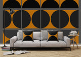 Black and Gray Gradient with Gold Squares and Half Circles - Adhesive Wallpaper - Removable Wallpaper - Wall Sticker - Full Size Wall Mural  - PIPAFINEART